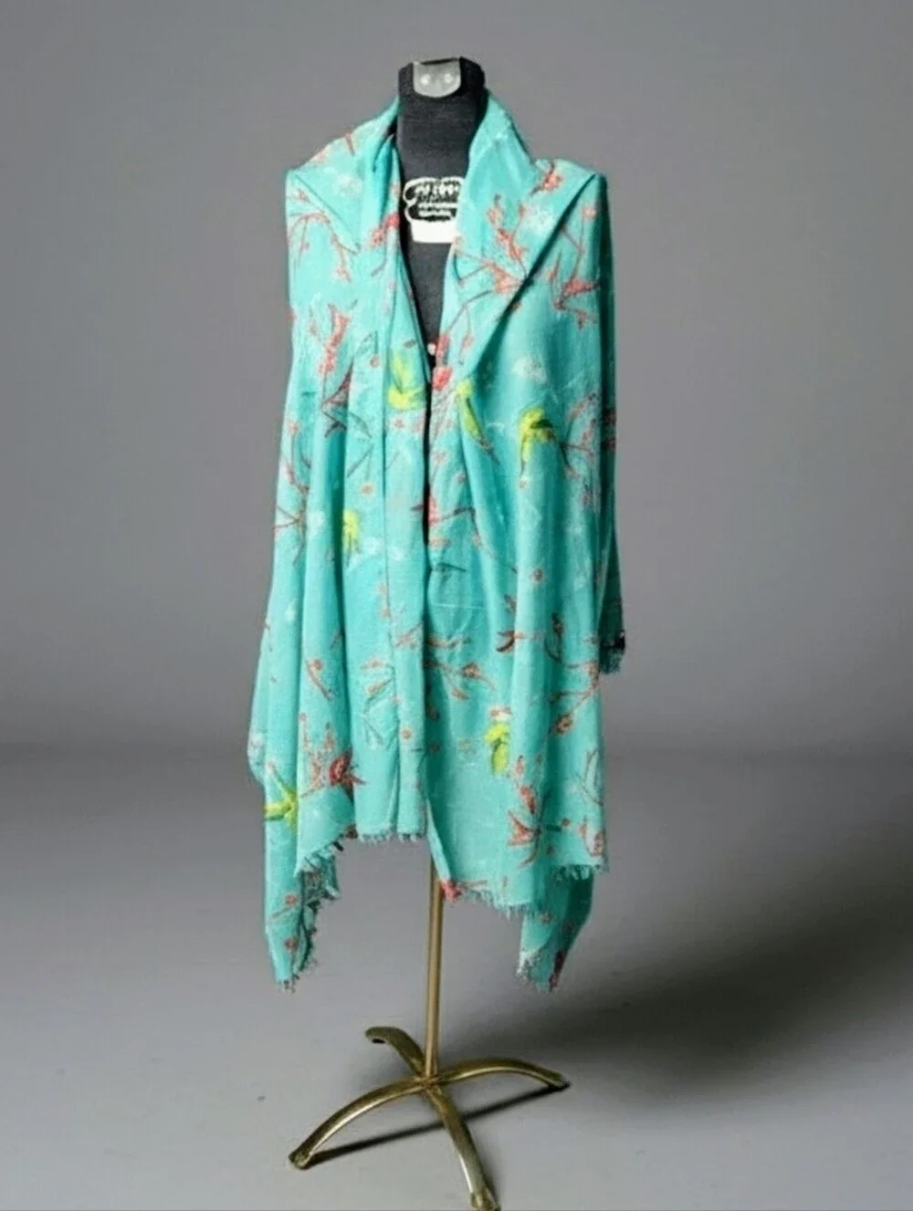 Vintage Style Turquoise Bird & Cherry Blossom Oversized Shawl Scarf Wrap 40